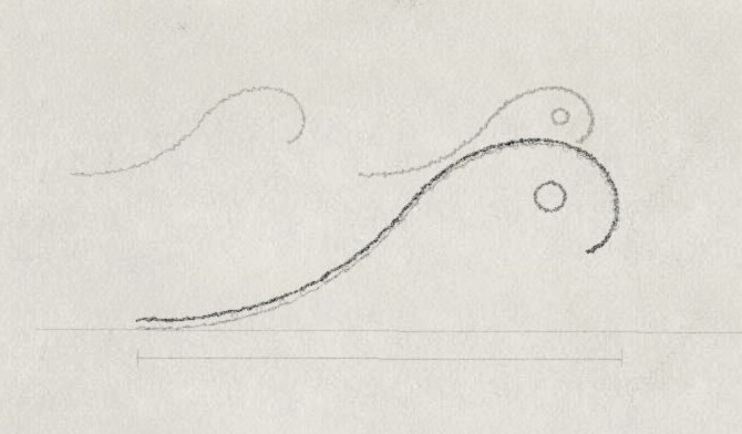 Pencil study of the Onda wave on paper